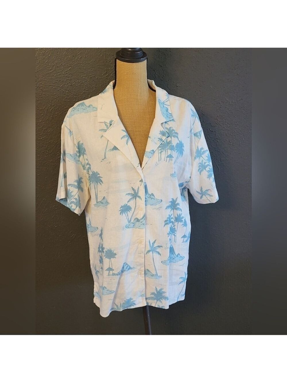 Gianni Bini Dannajo Margaux Linen/Viscose Ivory And Blue Hawaiian Shirt Large
